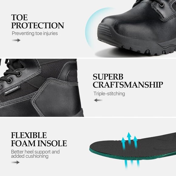 ⚡ Men's Dark Black Combat Suede Leather Lightweight Military Work Desert Boot - Picture 5 of 7